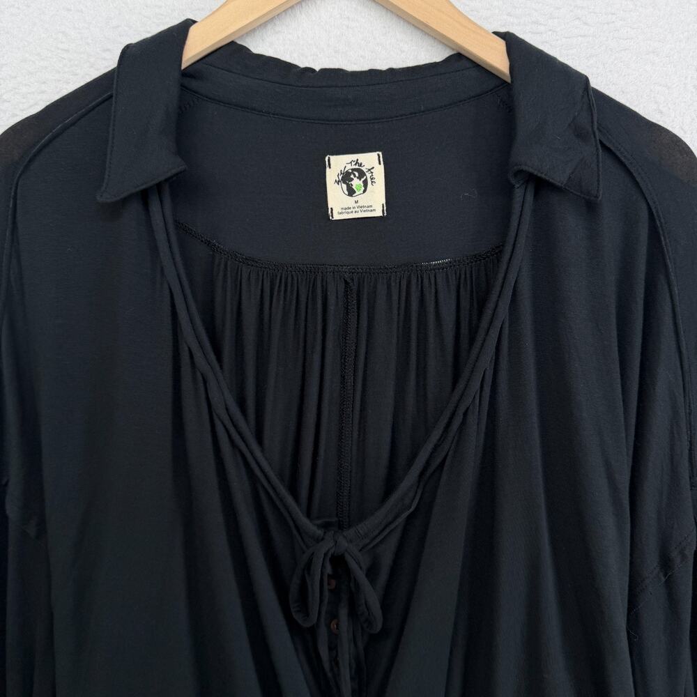WE THE FREE Top M FREE PEOPLE Luna Tee Relaxed Fit Popover Long Sleeve Black